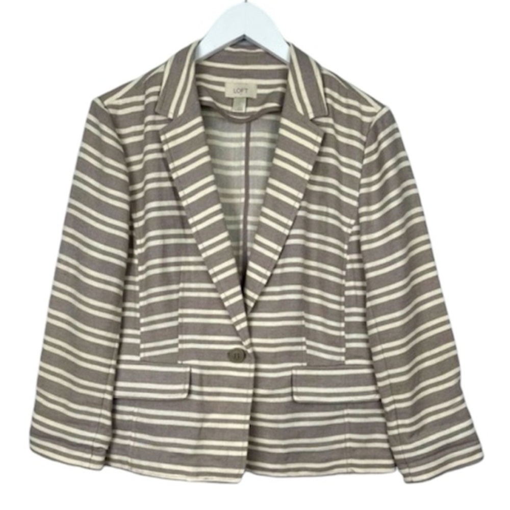 LOFT Striped Linen Blend Peplum Waist Length Blazer Size Large